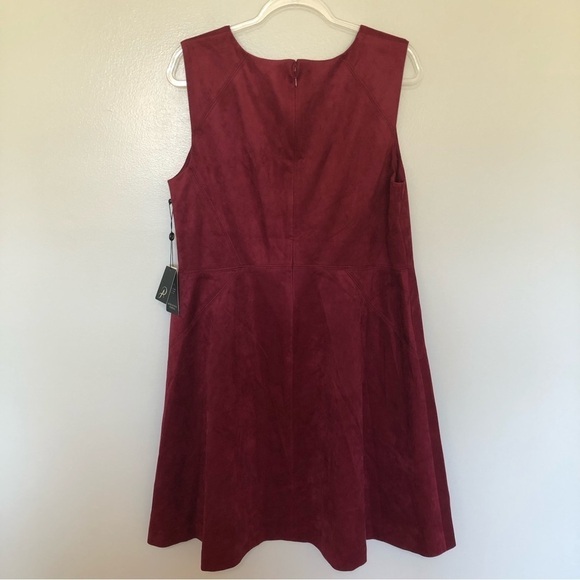 Adrianna Papell Scuba Faux Suede Fit & Flare Garnet New 16W - Picture 3 of 9